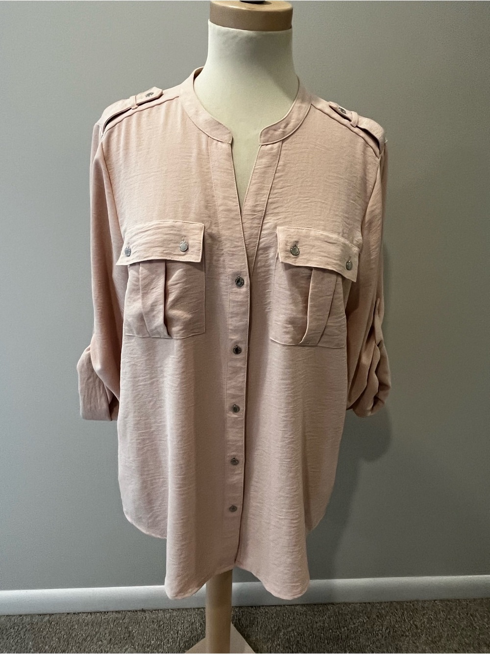 Calvin Klein Blush Pink Button-Front Utility Shirt